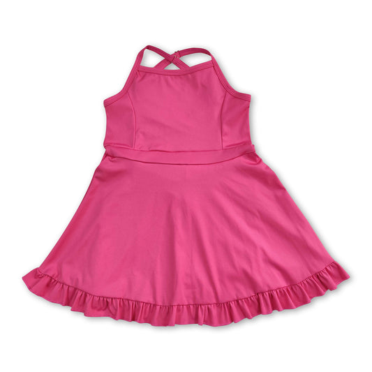 Hot pink straps ruffle baby girls summer active wear athletic dress