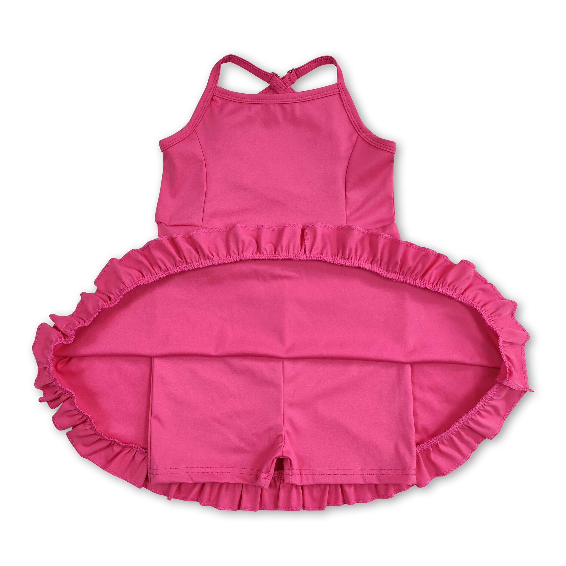 Hot pink straps ruffle baby girls summer active wear athletic dress Western Kids Clothes Hot pink straps ruffle baby girls summer active wear athletic dress Western Kids Clothes