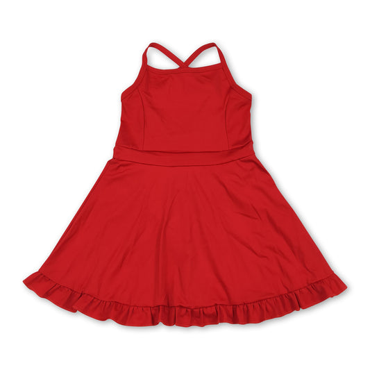 Red straps ruffle baby girls summer active wear