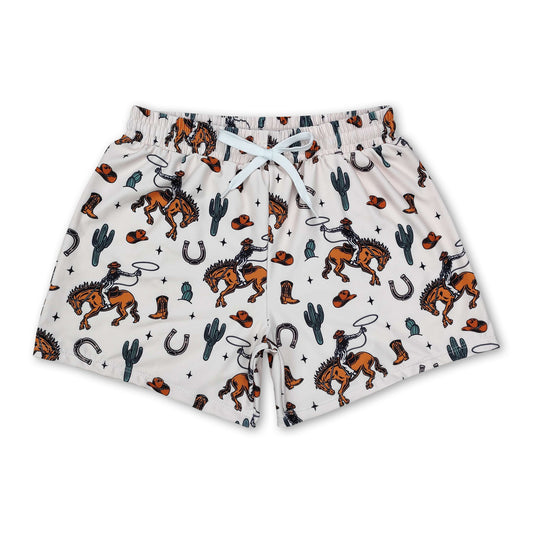 Cactus rodeo western kids boys summer swim trunks