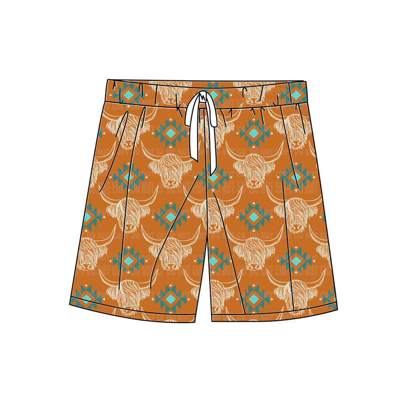 Highland cow aztec western adult men swim trunks