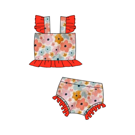 Colorful floral kids girls 2 pcs summer swimsuit