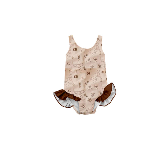 Sleeveless cow brand western baby girls summer swimsuit