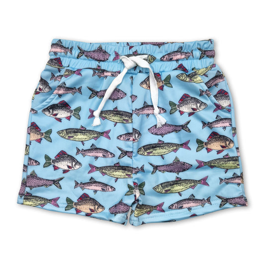 Blue fish kids boys summer swim trunks