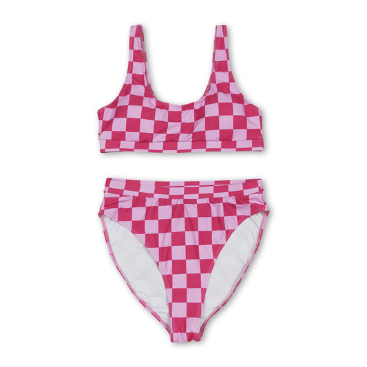 Hot pink plaid adult women summer swimsuit
