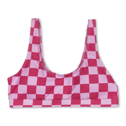 Hot pink plaid adult women summer swim top