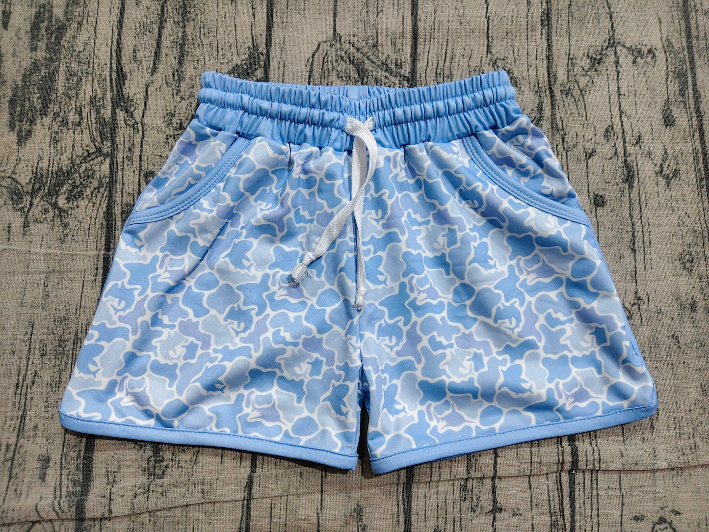 blue camo duck baby boys summer swim trunks