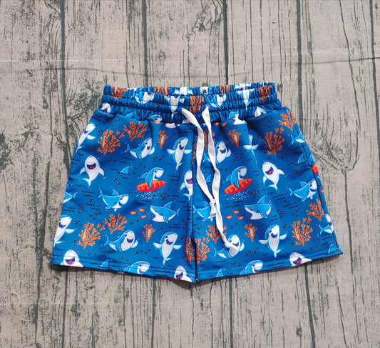 Blue shark coral kids boys summer swim trunks