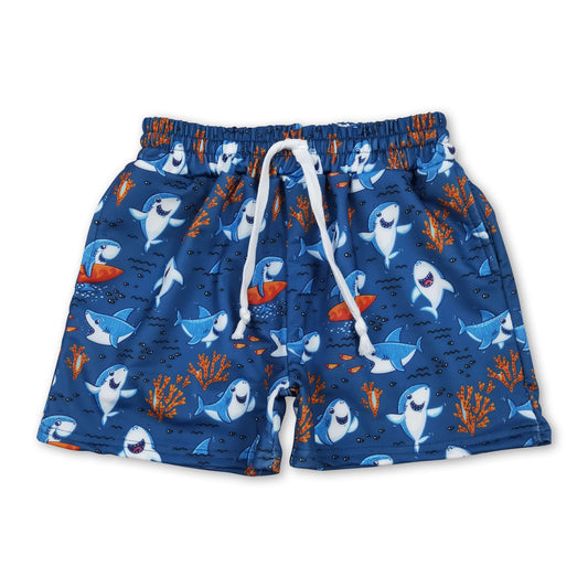 Blue shark coral kids boys summer swim trunks