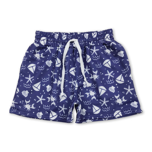 Blue starfish boat crab kids boys summer swim trunks