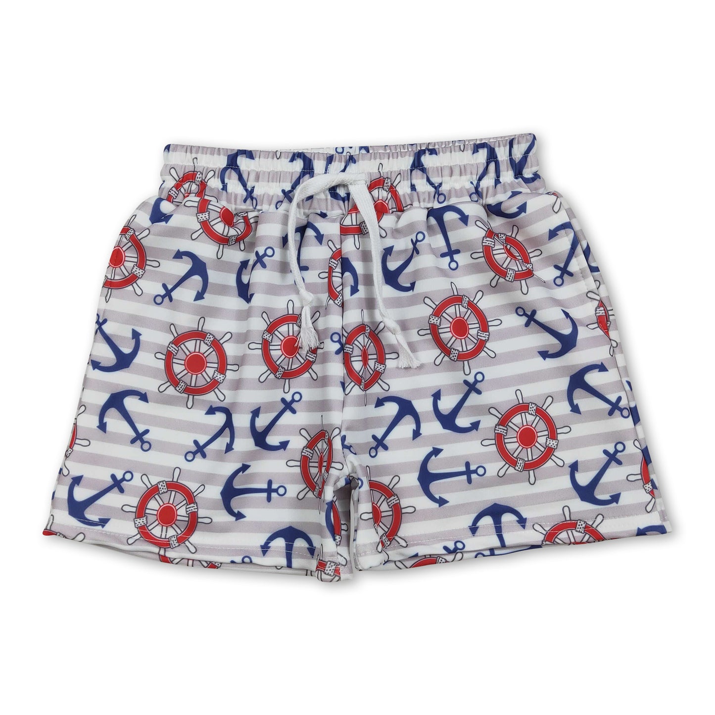 Anchor stripe kids boys 4th of july swim trunks