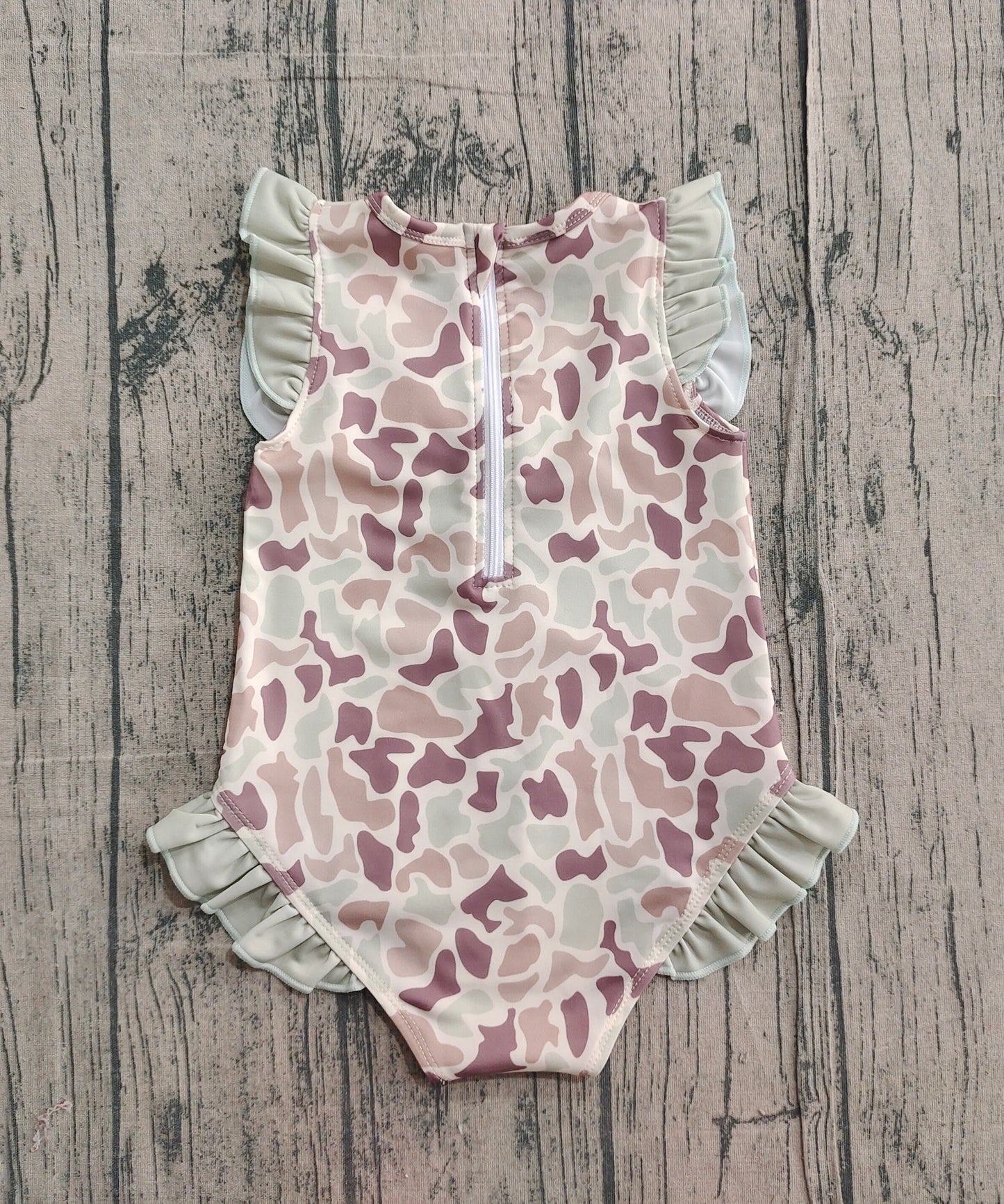 Ruffle camo hunting baby girls one piece swimsuit