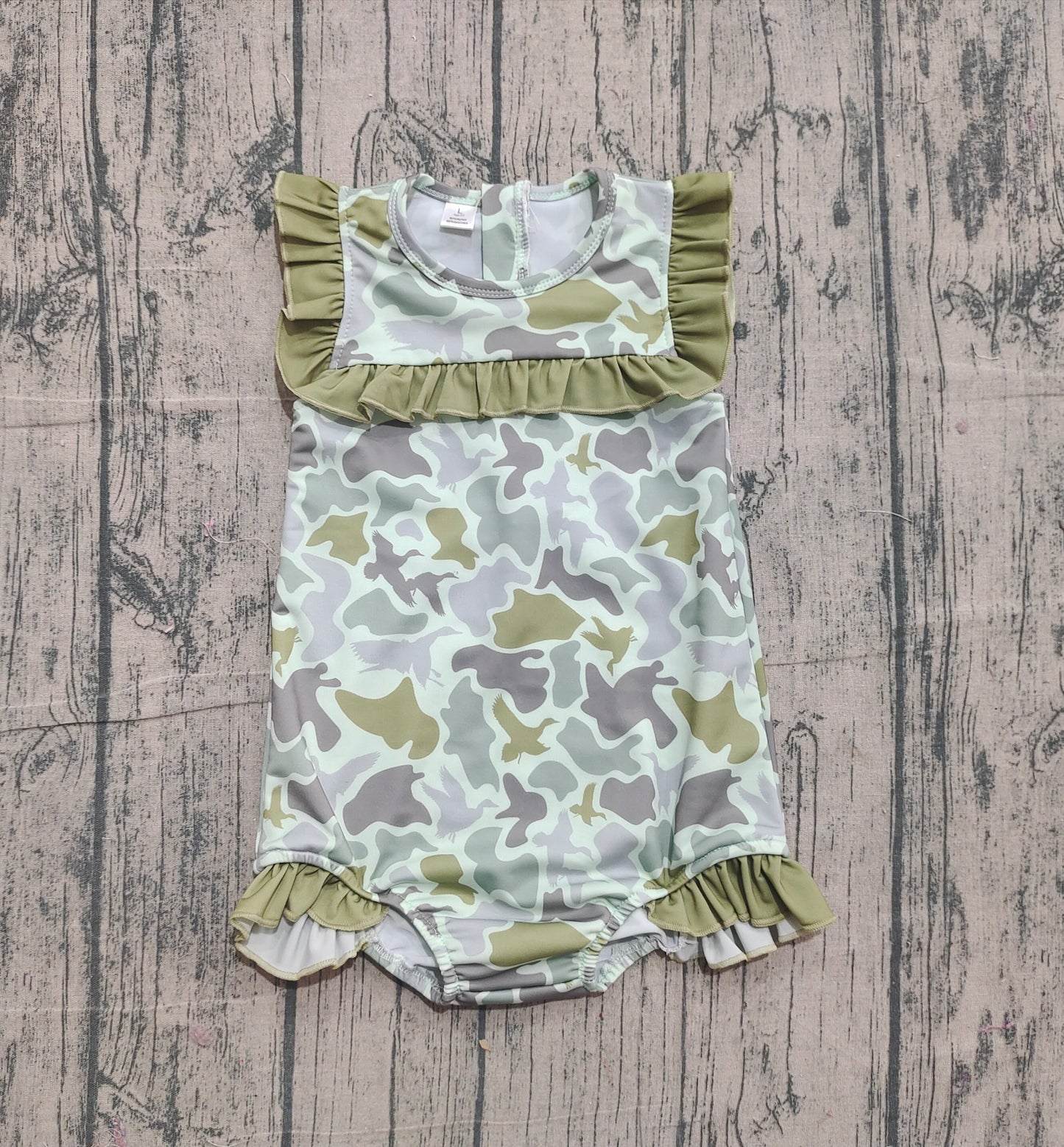 Ruffle camo duck hunting baby girls one piece swimsuit