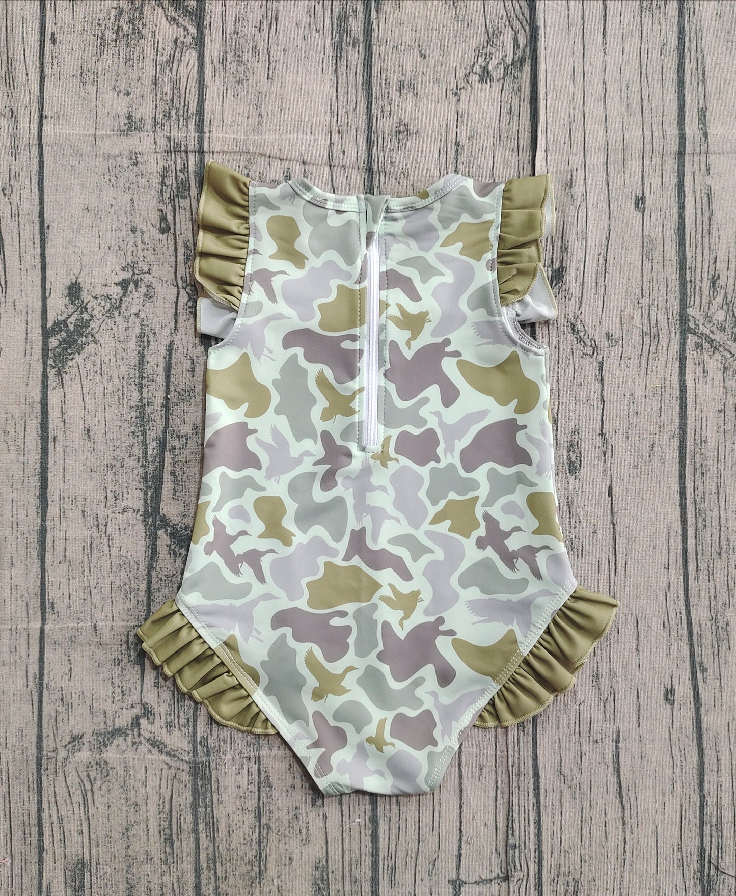 Ruffle camo duck hunting baby girls one piece swimsuit