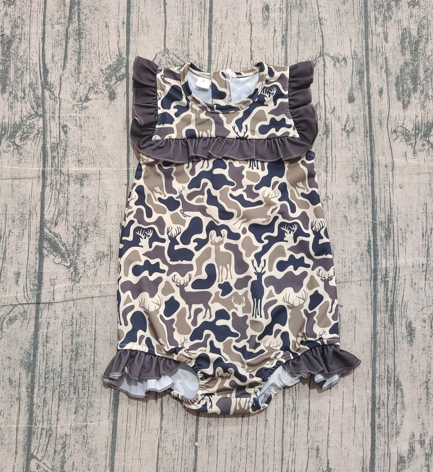 Ruffle camo deer hunting baby girls one piece swimsuit