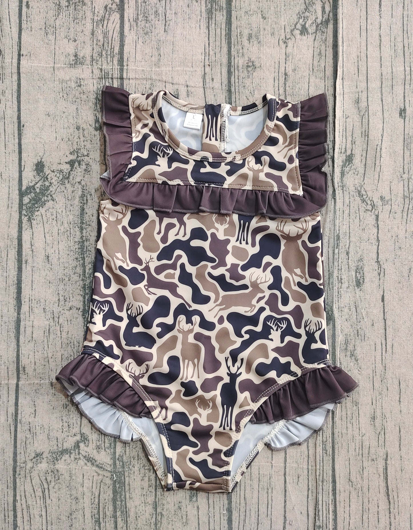 Ruffle camo deer hunting baby girls one piece swimsuit