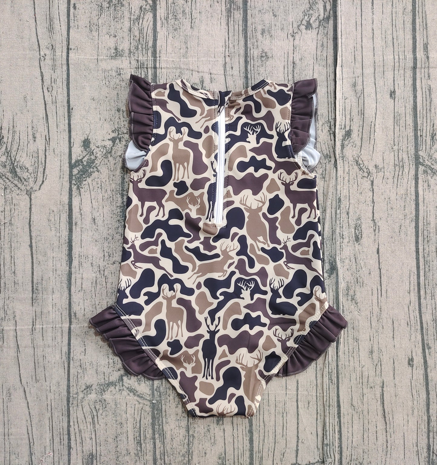 Ruffle camo deer hunting baby girls one piece swimsuit