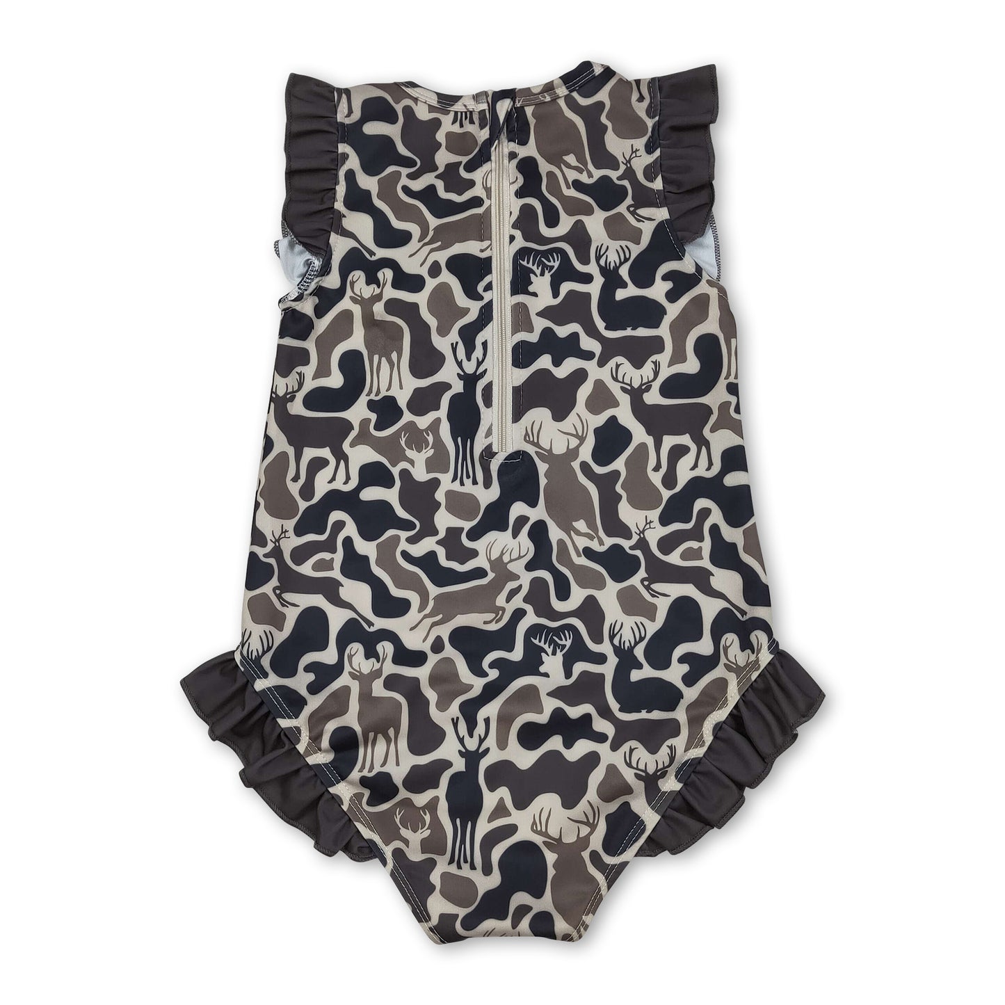 Ruffle camo deer hunting baby girls one piece swimsuit