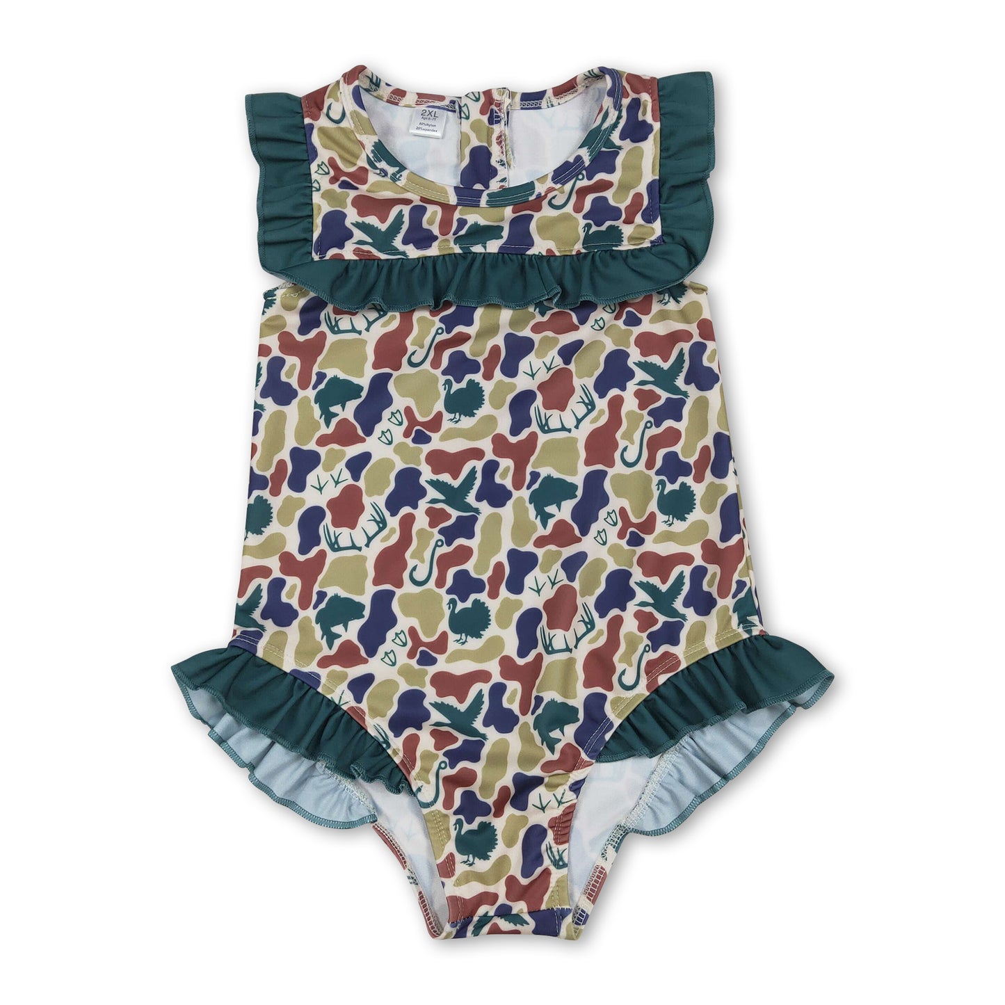 Ruffle camo deer duck fishing hunting baby girls swimsuit