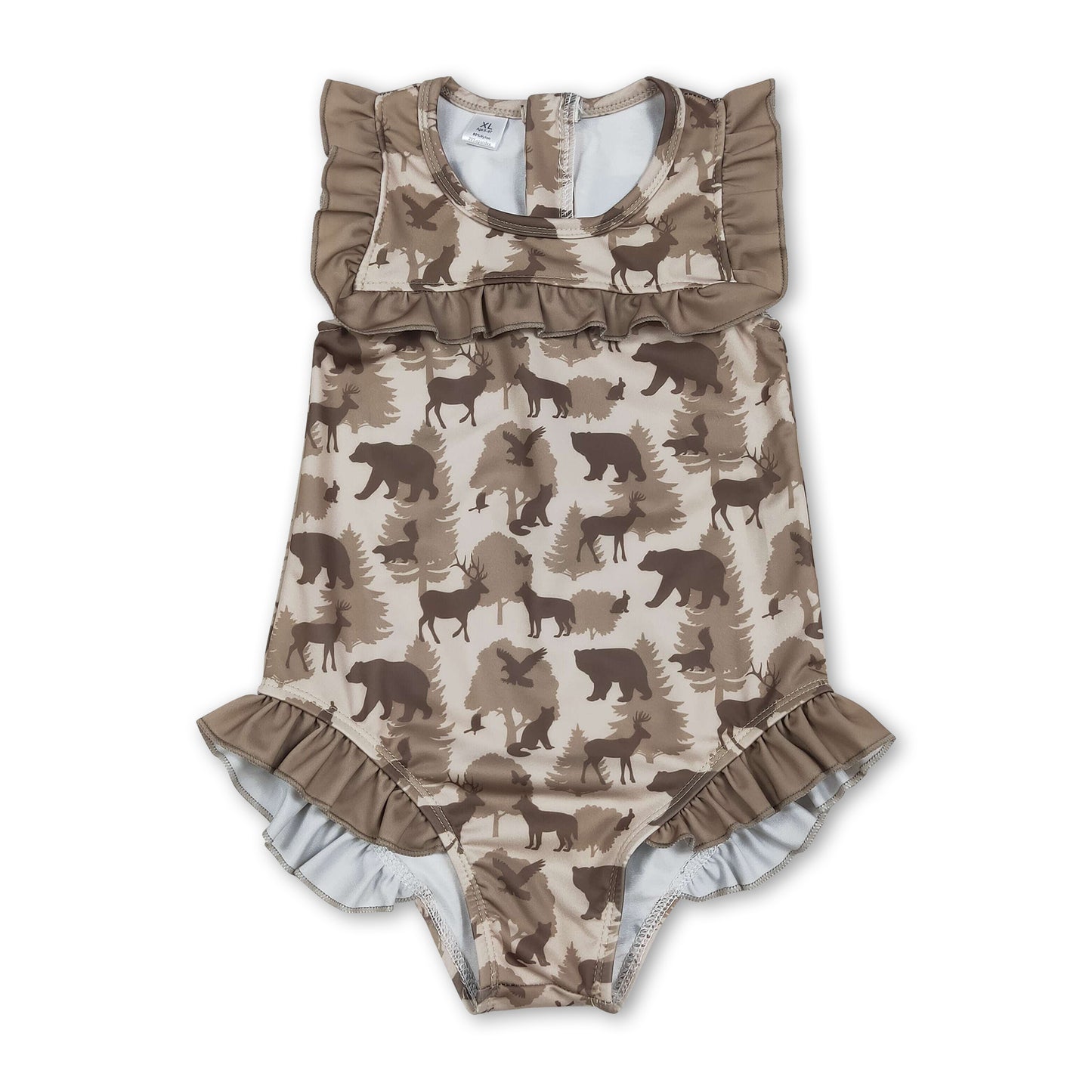 Ruffle deer duck dog bear hunting baby girls swimsuit