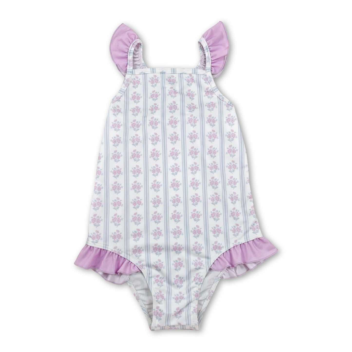 Flutter sleeves floral stripe baby girls one piece swimsuit