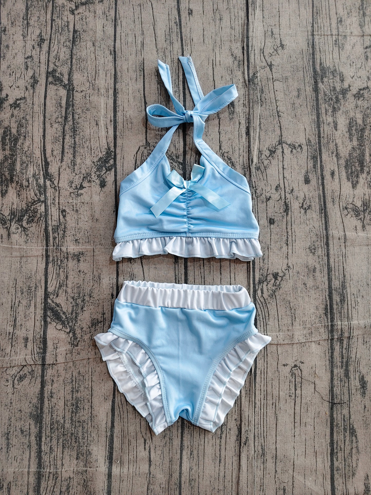 Light blue halter crop top bottoms kids girls swimsuit