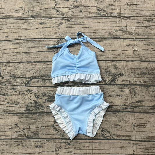 Light blue halter crop top bottoms kids girls swimsuit