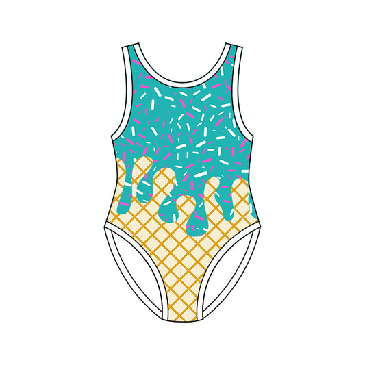 Sleeveless mint ice cream sprinkle girls one piece swimsuit