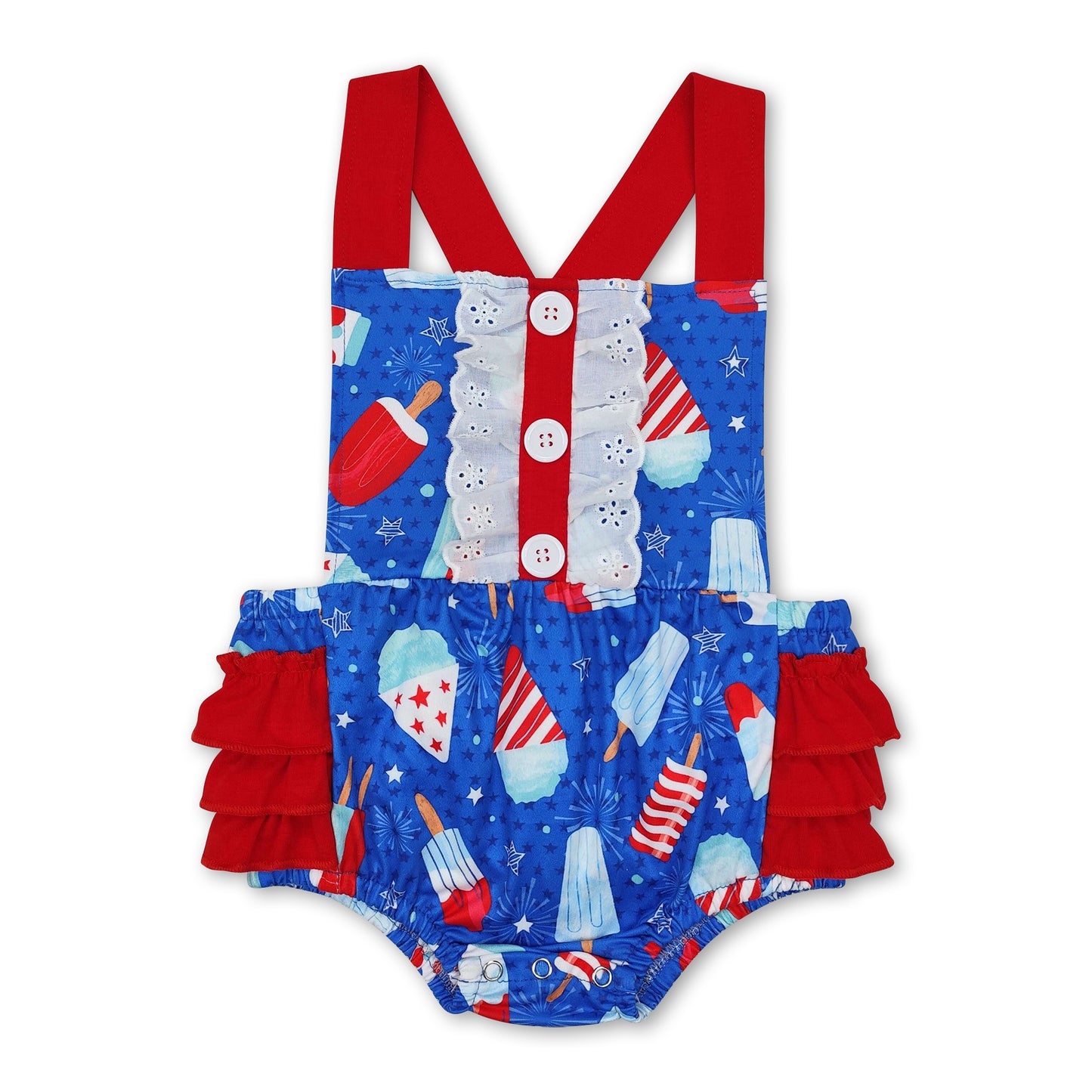 Popsicle ruffle bubbles baby 4th of July romper