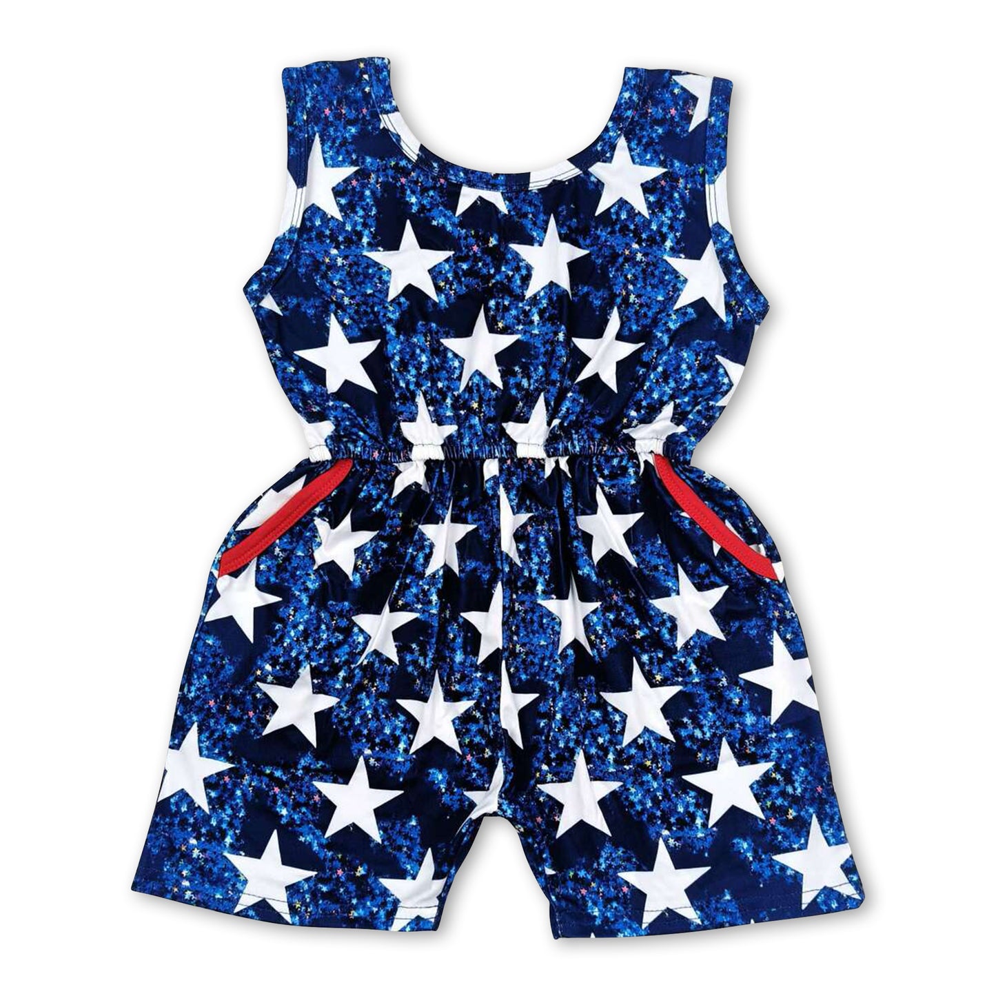 Blue star pocket girls 4th of july jumpsuit