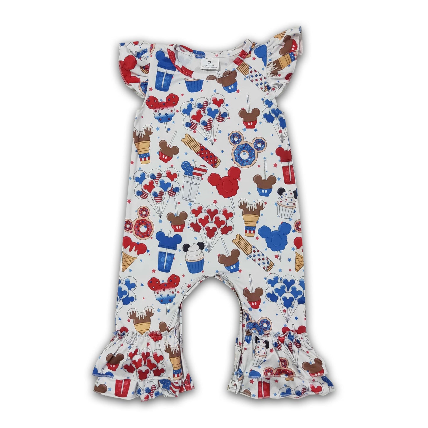 Cute print baby girls 4th of july romper