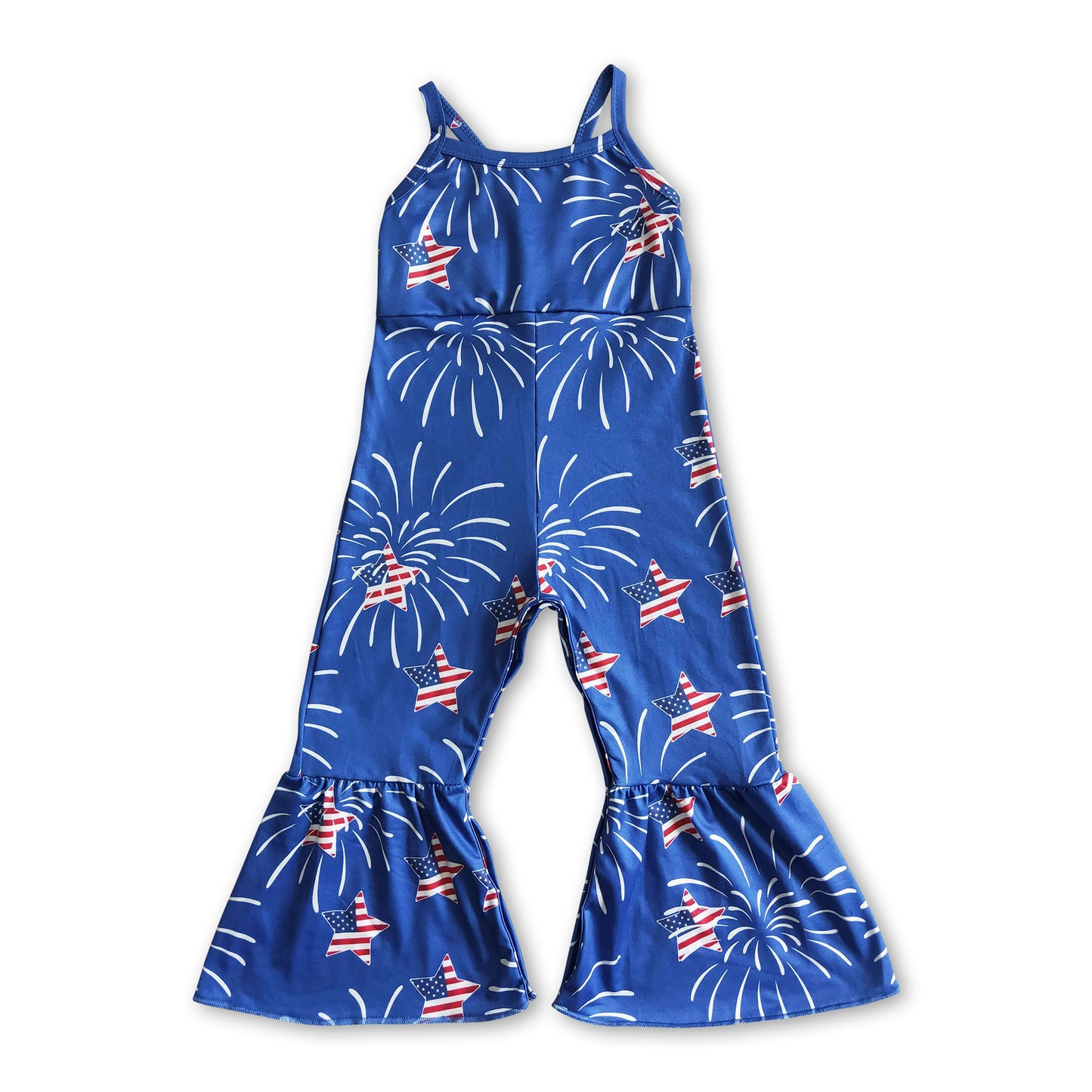 Firework blue kids girls 4th of july jumpsuit