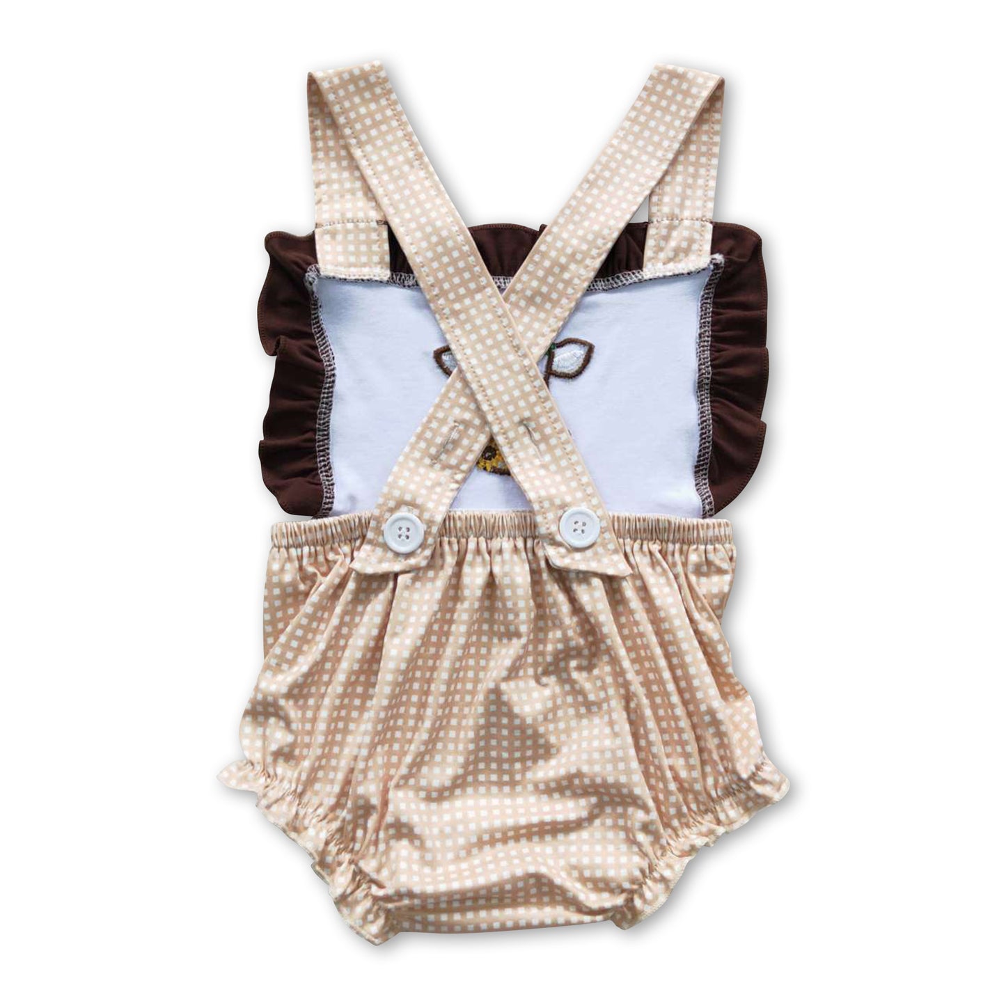 Cow embroidery plaid bubble baby girl romper