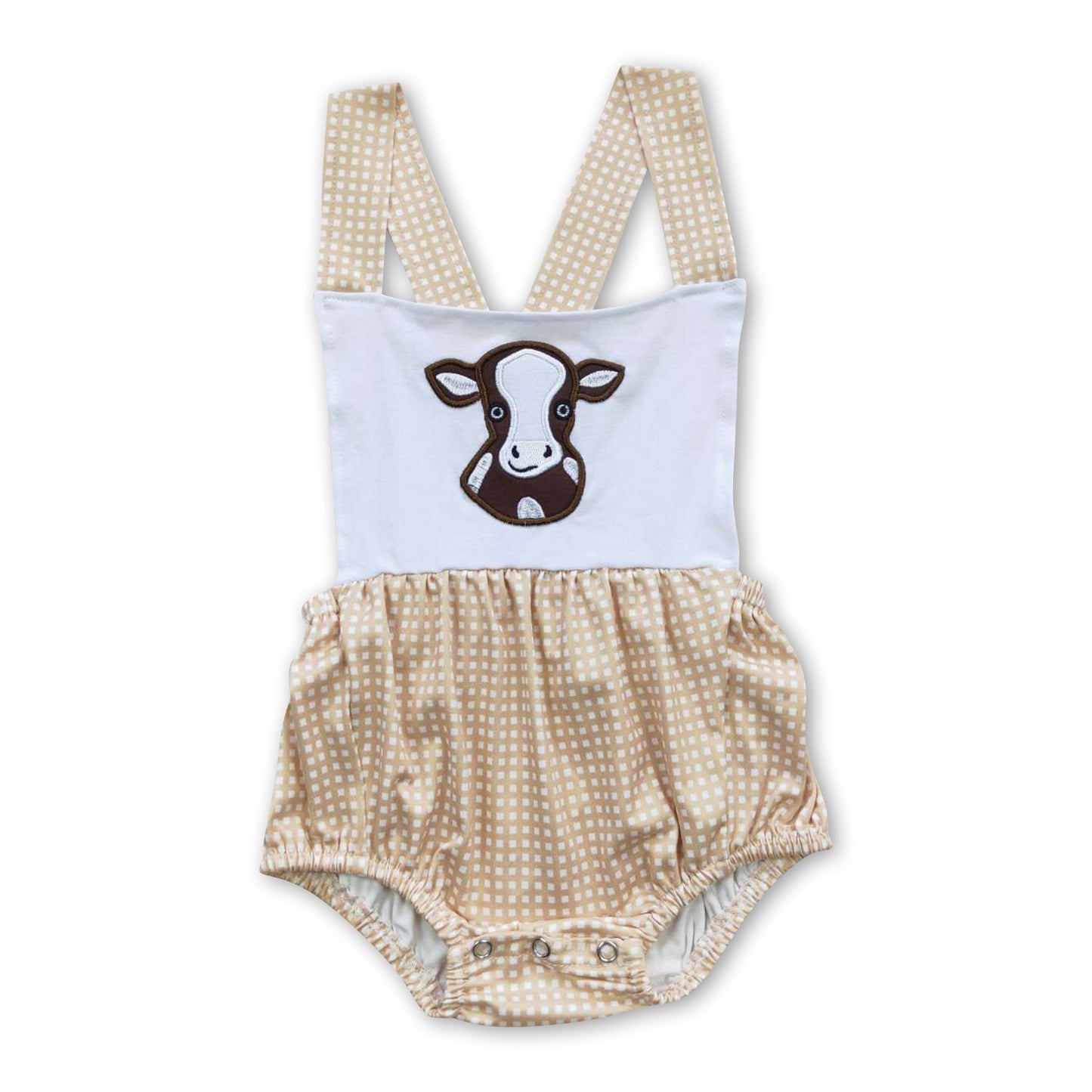 Cow embroidery plaid bubble baby boy romper