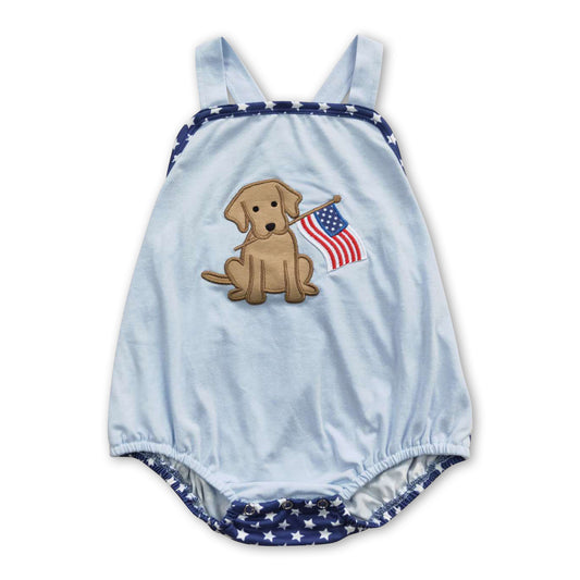 Dog flag embroidery stars baby boy 4th of july romper