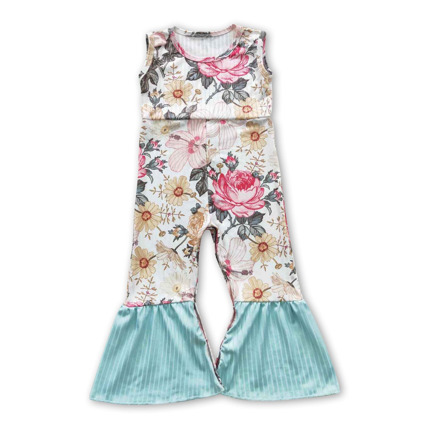 Sleeveless floral kids girls jumpsuit