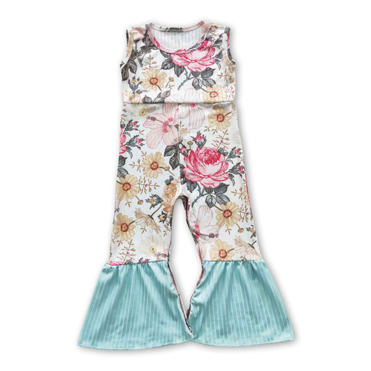 Sleeveless floral kids girls jumpsuit