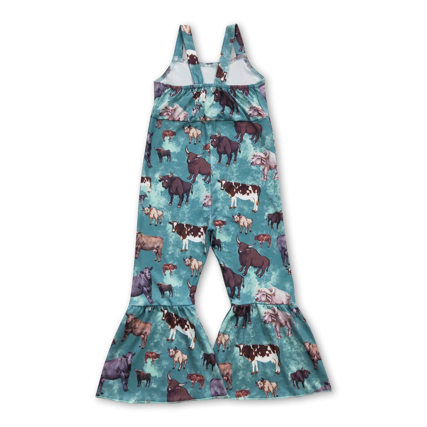 Green cow sleeveless kids girls jumpsuit