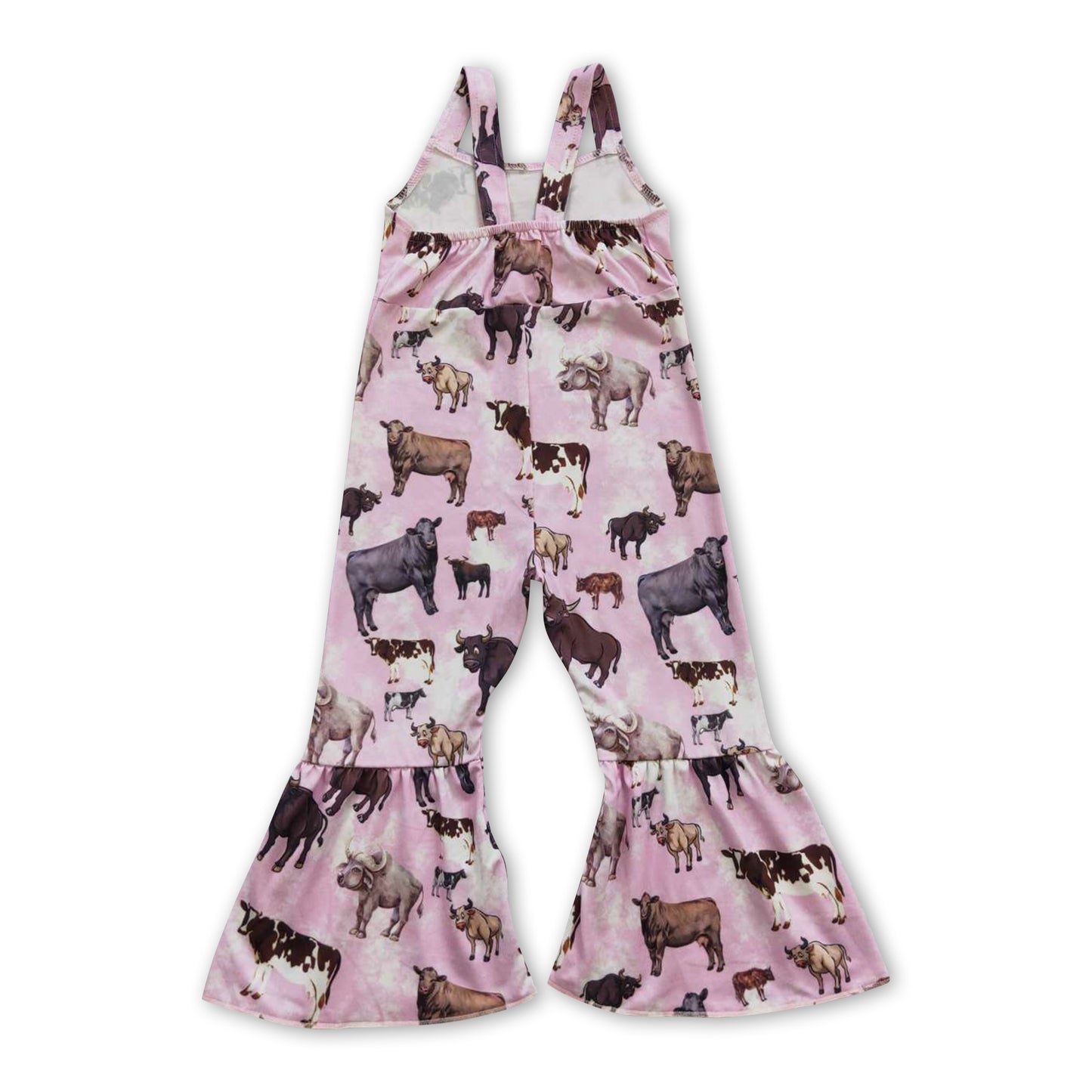 Pink cow sleeveless kids girls jumpsuit