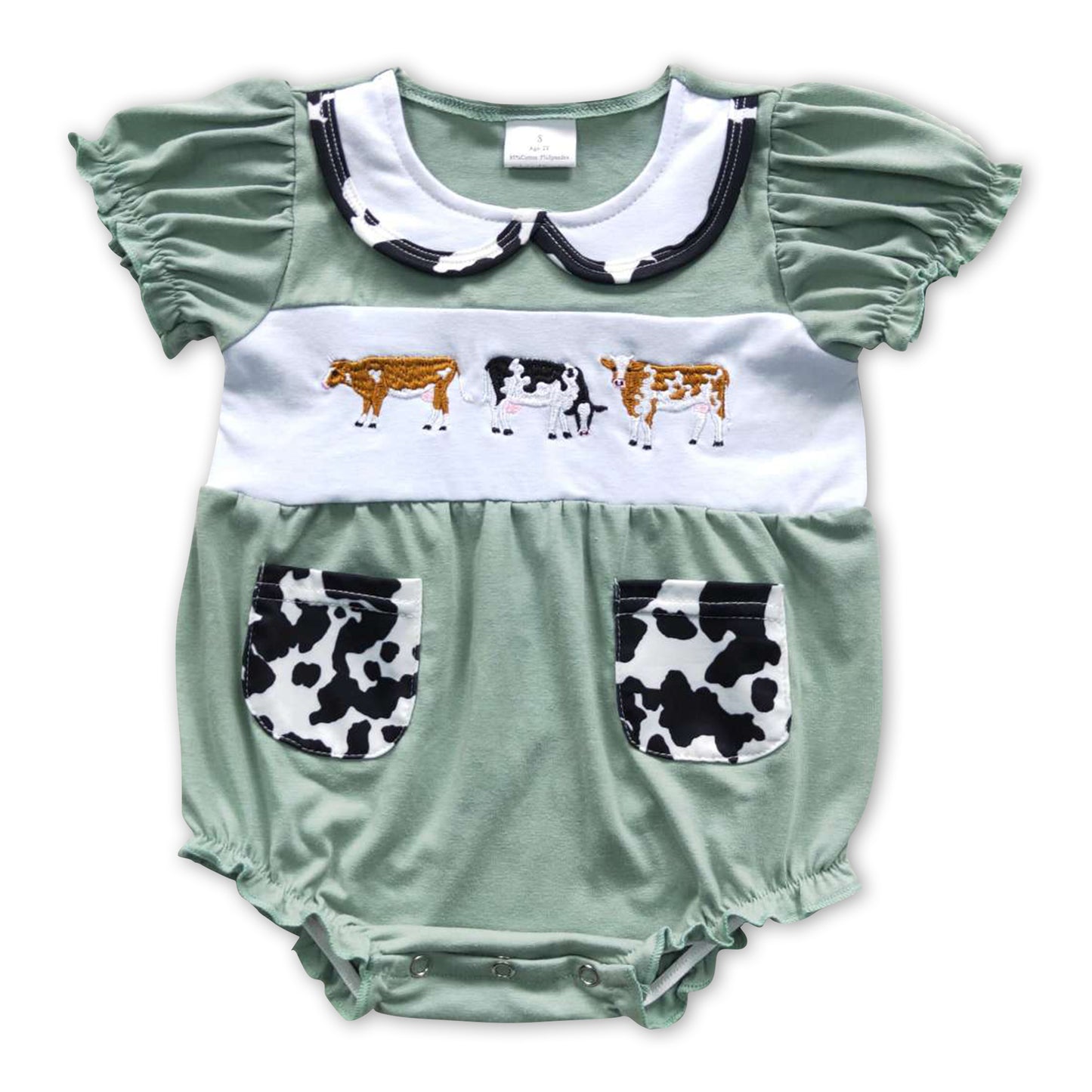 Short sleeves cow print baby girls romper