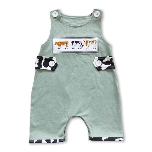 Short sleeves cow print baby boy romper