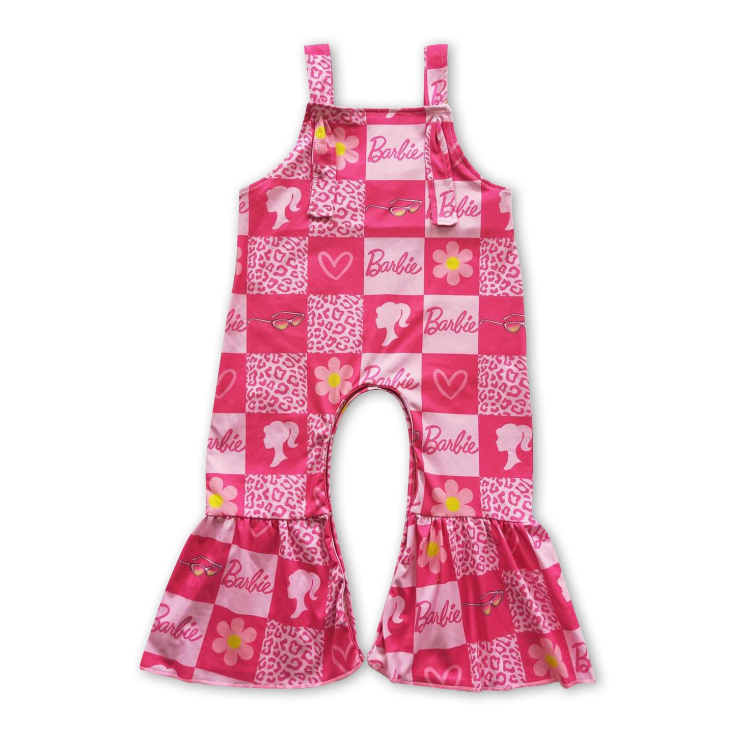 Sleeveless leopard flower patchwork party girls jumpsuit