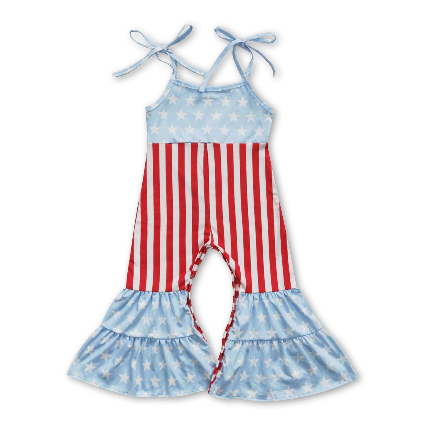 Sleeveless stripe bell bottom girls 4th of july jumpsuit