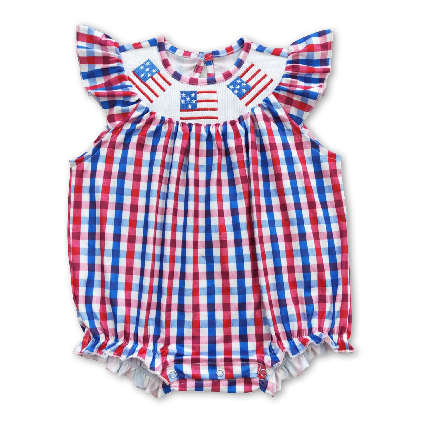 Flag embroidery smock baby girls 4th of july romper