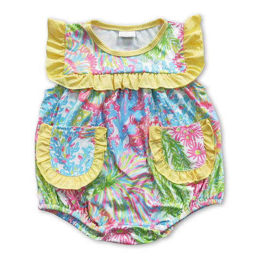 Colorful pockets sleeveless baby girls summer romper