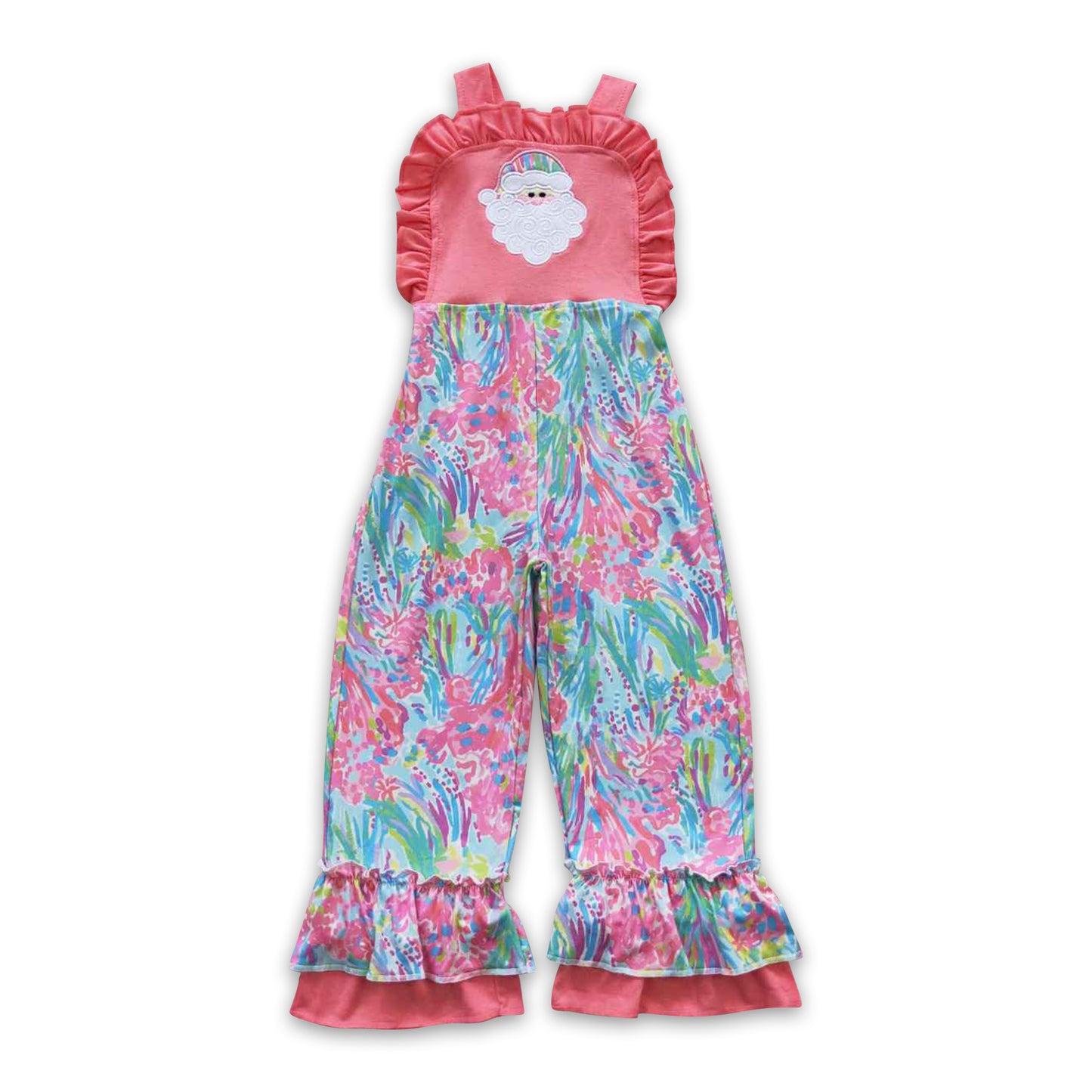 Santa pink tie dye kids girls overalls