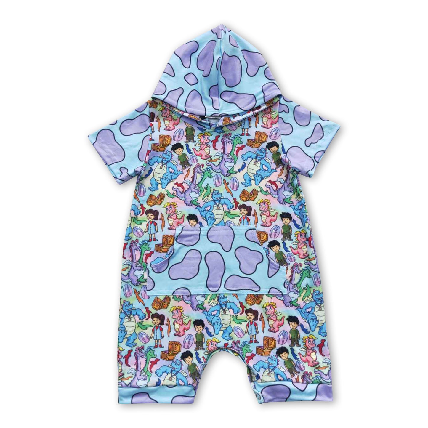 Short sleeves dinosaur baby kids hooded romper