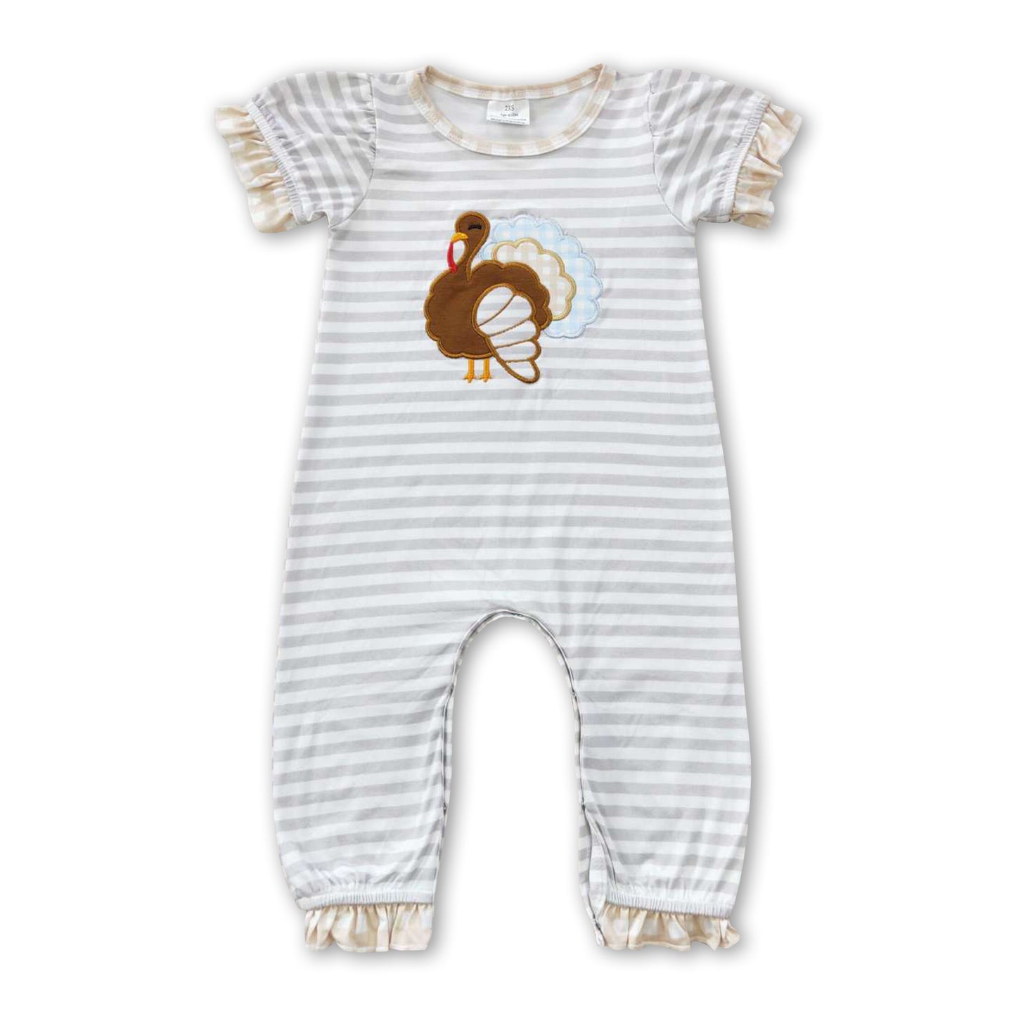 Turkey stripe short sleeves baby girls Thanksgiving romper