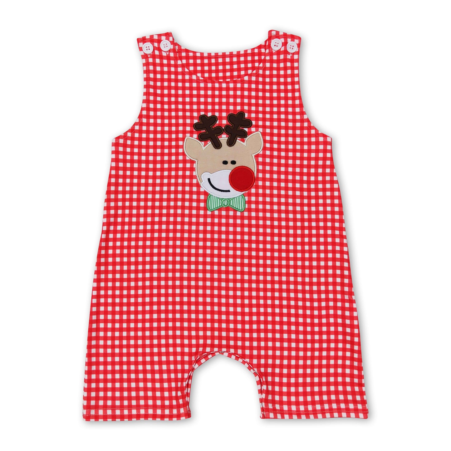 Red plaid reindeer baby boy Christmas romper