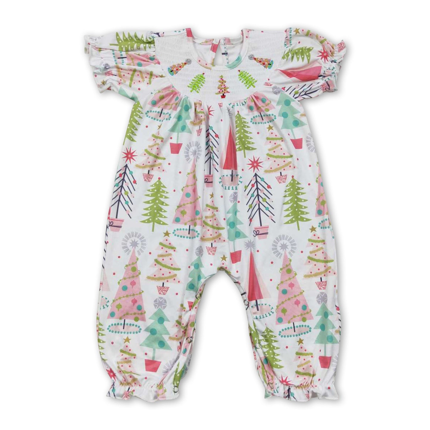 Short sleeves Christmas tree baby girls romper